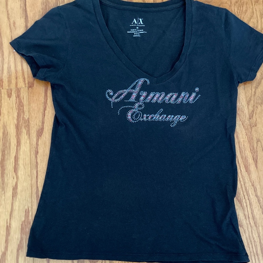 A/X Armani Exchange Black Tee with Embellished Logo